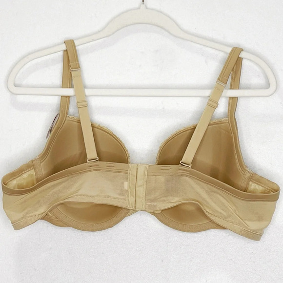 Cacique Lace T-Shirt Bra 44B Cream Tan Beige Lightly Lined Convertible Straps - Picture 2 of 7
